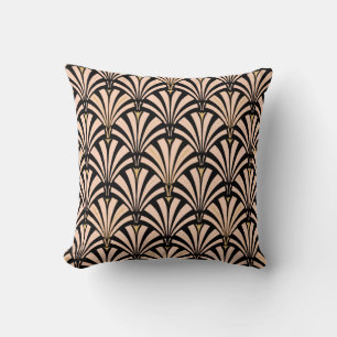 Art Deco fan pattern - peach on black Cushion