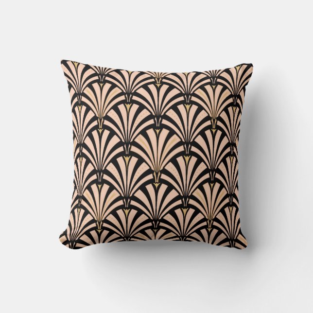 Art Deco fan pattern - peach on black Cushion (Front)
