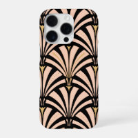 Art Deco fan pattern - peach on black