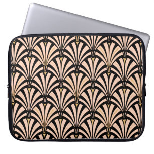 Art Deco fan pattern - peach on black Laptop Sleeve