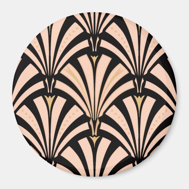 Art Deco fan pattern - peach on black Magnet (Front)