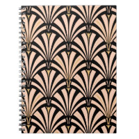 Art Deco fan pattern - peach on black