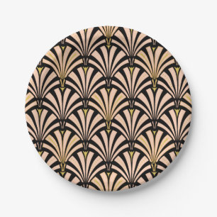 Art Deco fan pattern - peach on black Paper Plate