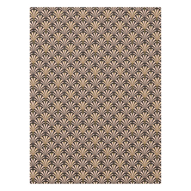 Art Deco fan pattern - peach on black Tablecloth (Front)