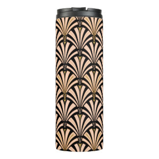 Art Deco Fan Pattern, Peach Pink on Black Thermal Tumbler