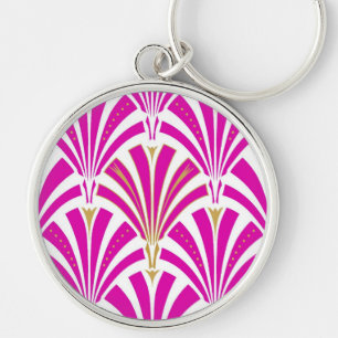 Art Deco fan pattern - peppermint pink Key Ring