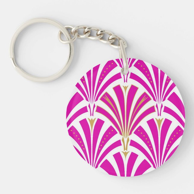 Art Deco fan pattern - peppermint pink Key Ring (Front)
