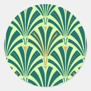 Art Deco fan pattern - pine and mint green Classic Round Sticker