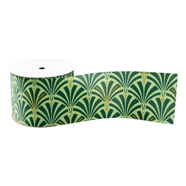 Art Deco fan pattern - pine and mint green Grosgrain Ribbon (Spool)
