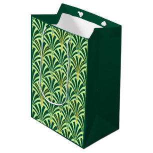 Art Deco fan pattern - pine and mint green Medium Gift Bag