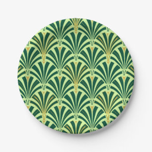 Art Deco fan pattern - pine and mint green Paper Plate