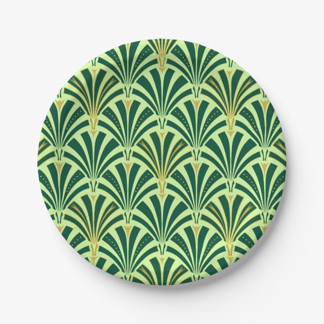 Art Deco fan pattern - pine and mint green Paper Plate (Front)