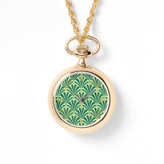 Art Deco fan pattern - pine and mint green Watch (Front)