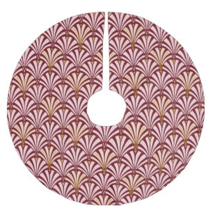 Art Deco fan pattern - pink and burgundy Brushed Polyester Tree Skirt