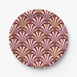 Art Deco fan pattern - pink and burgundy Paper Plate