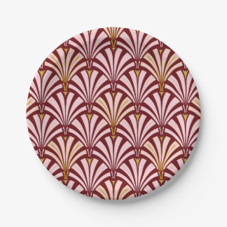 Art Deco fan pattern - pink and burgundy Paper Plate