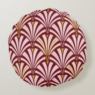 Art Deco fan pattern - pink and burgundy Round Cushion