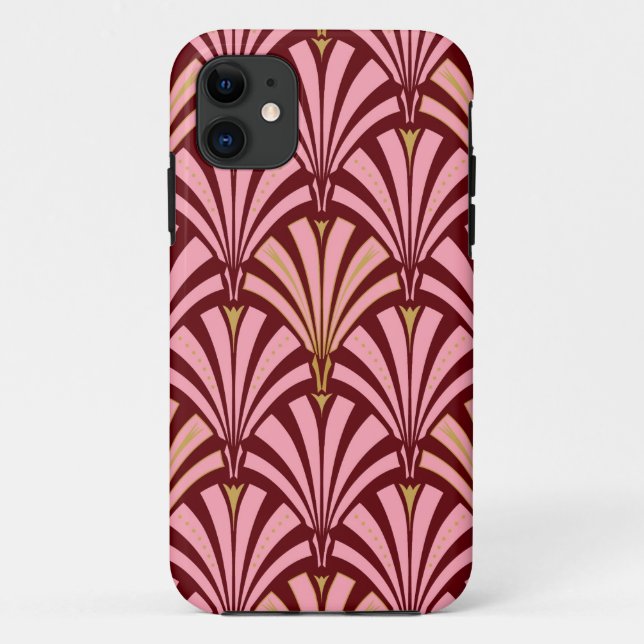 Art Deco fan pattern - pink and maroon Case-Mate iPhone Case (Back)