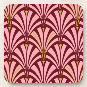 Art Deco fan pattern - pink and maroon Coaster