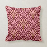 Art Deco fan pattern - pink and maroon Cushion<br><div class="desc">Digital reproduction of a classic,  Art Deco wallpaper fan pattern throw pillow - pink and maroon,  embellished with gold</div>