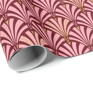 Art Deco fan pattern - pink and maroon Wrapping Paper