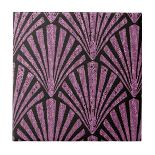 Art Deco,fan pattern, pink,black,metallic,vintage, Ceramic Tile