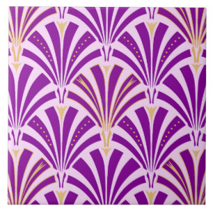 Art Deco fan pattern - purple and orchid Ceramic Tile