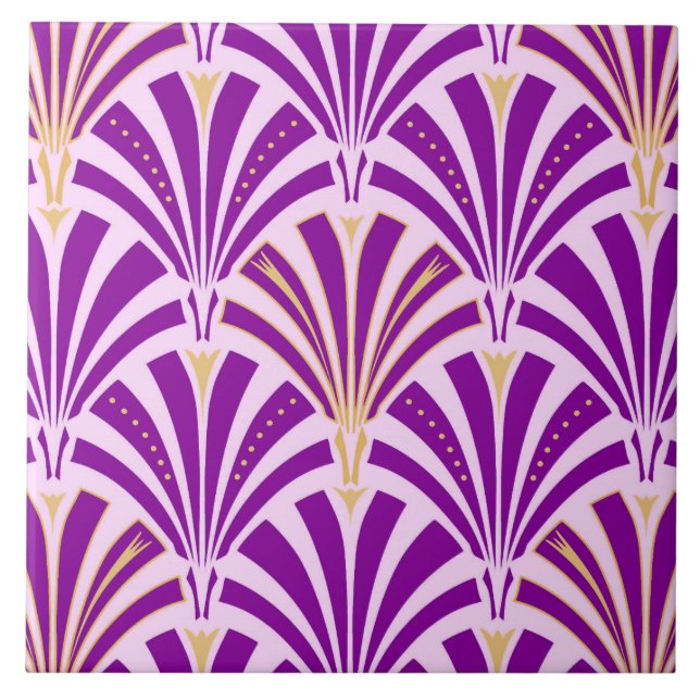 Art Deco fan pattern - purple and orchid Ceramic Tile (Front)