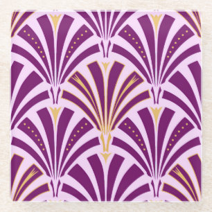 Art Deco fan pattern - purple and orchid Glass Coaster
