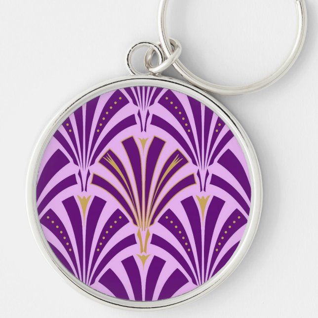 Art Deco fan pattern - purple and orchid Key Ring (Front)