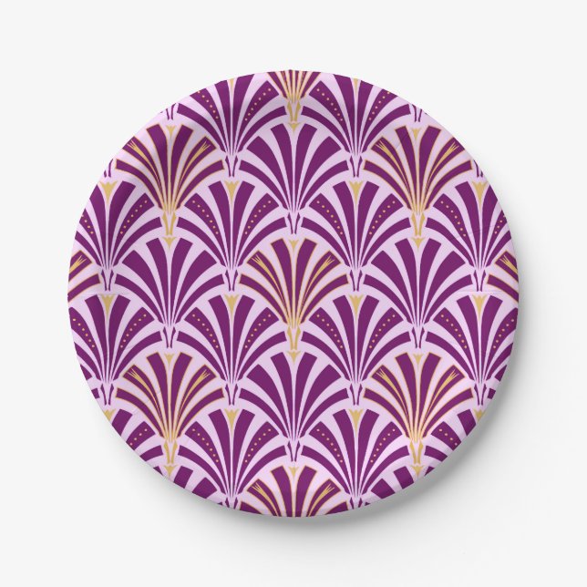 Art Deco fan pattern - purple and orchid Paper Plate (Front)