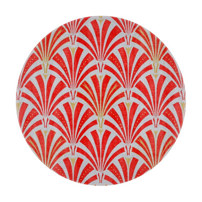 Art Deco fan pattern - red on pearl grey Cutting Board (Front)