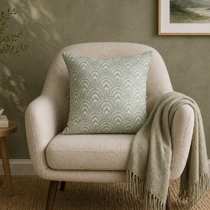 Art Deco Fan Pattern Sage Green Cushion