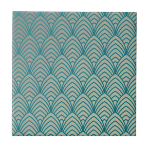 Art deco, fan pattern, teal, white, fan pattern, c ceramic tile