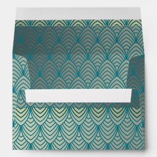 Art deco, fan pattern, teal, white, fan pattern, c envelope