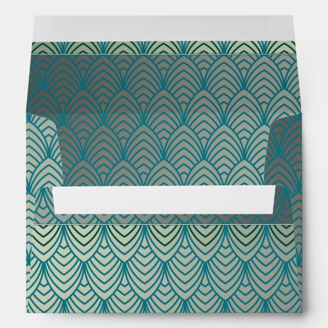 Art deco, fan pattern, teal, white, fan pattern, c envelope (Back (Bottom))