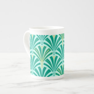 Art Deco fan pattern - turquoise on aqua Bone China Mug
