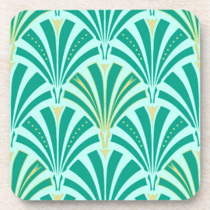 Art Deco fan pattern - turquoise on aqua Coaster