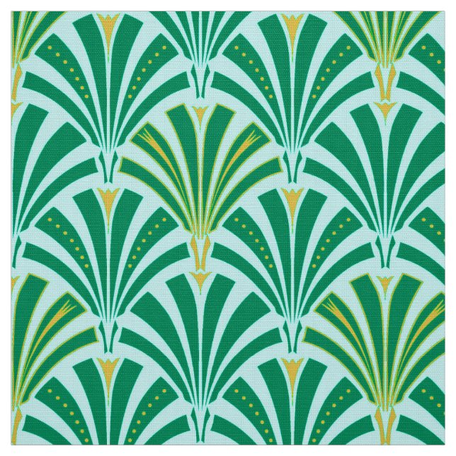 Art Deco fan pattern - turquoise on aqua Fabric (Swatch)
