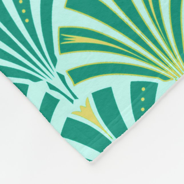 Art Deco fan pattern - turquoise on aqua Fleece Blanket (Corner)