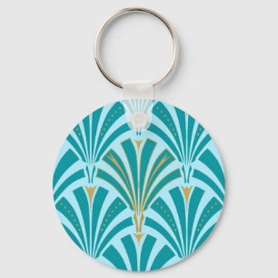 Art Deco fan pattern - turquoise on aqua Key Ring