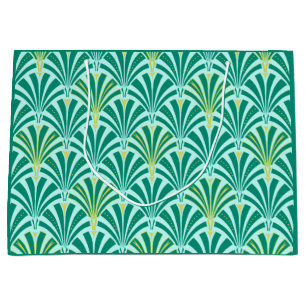 Art Deco fan pattern - turquoise on aqua Large Gift Bag