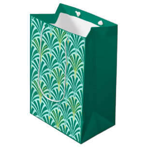 Art Deco fan pattern - turquoise on aqua Medium Gift Bag