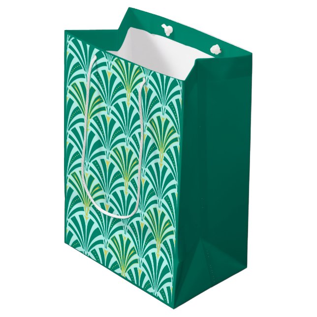 Art Deco fan pattern - turquoise on aqua Medium Gift Bag (Front Angled)