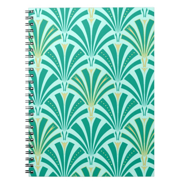 Art Deco fan pattern - turquoise on aqua Notebook (Front)