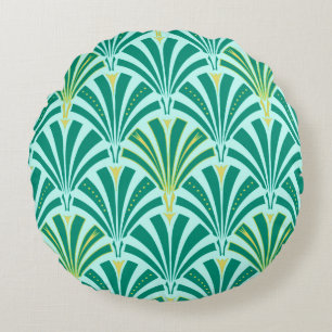 Art Deco fan pattern - turquoise on aqua Round Cushion