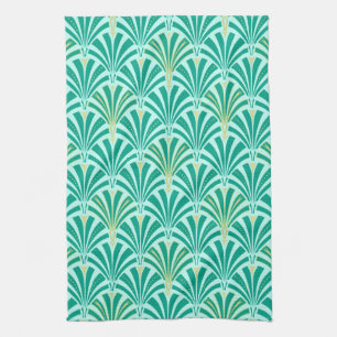 Art Deco fan pattern - turquoise on aqua Tea Towel