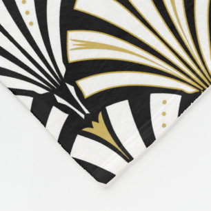 Art Deco fan pattern - white and black Fleece Blanket