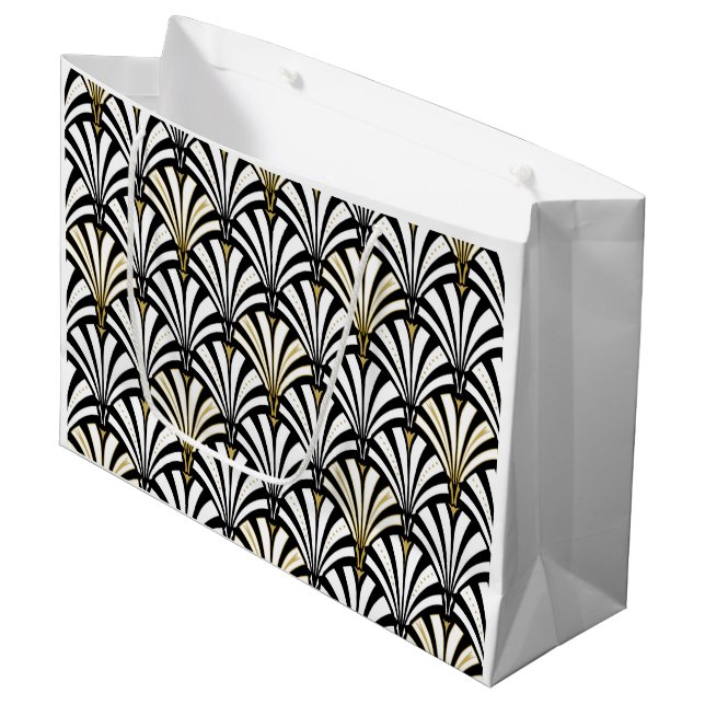 Art Deco fan pattern - white and black Large Gift Bag (Front Angled)