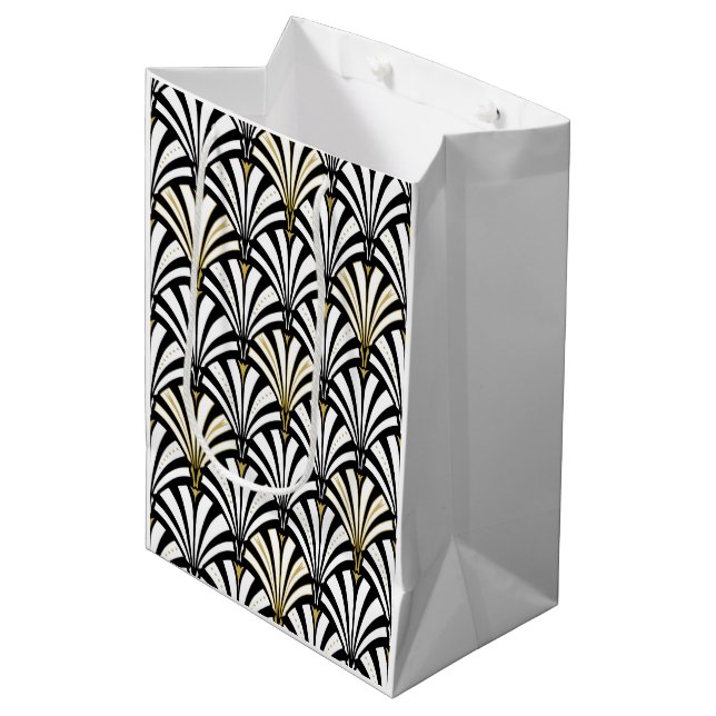 Art Deco fan pattern - white and black Medium Gift Bag (Front Angled)